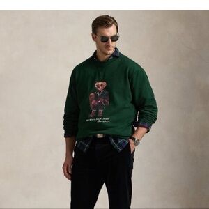 Classic Forest Green Bear Print Men's Sweater men’s big & tall size XLT